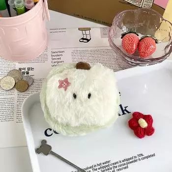 Маленькая сумка для хранения, мультяшная фруктовая форма, мягкая нечеткая плюшевая вышивка, портативная легкая сумка для хранения монет, наушников, ключей красный