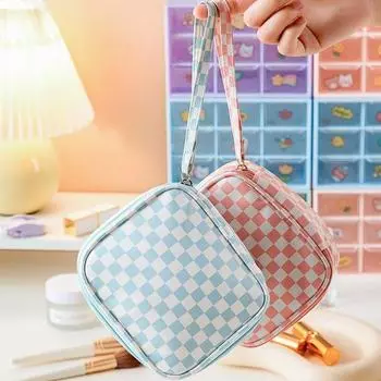 Маленькая сумка для хранения шахматной доски, гладкая молния с ручкой, водонепроницаемая портативная гигиеническая салфетка, органайзер для макияжа чёрный