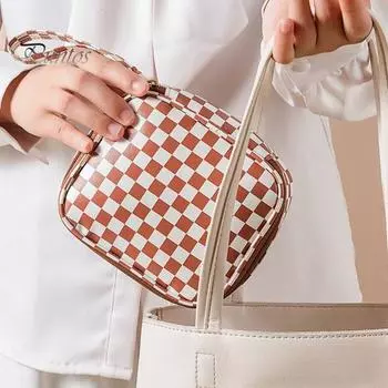 Маленькая сумка для хранения шахматной доски, гладкая молния с ручкой, водонепроницаемая портативная гигиеническая салфетка, органайзер для макияжа чёрный