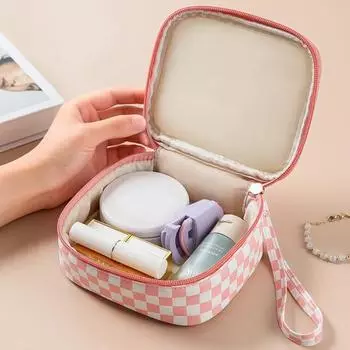 Маленькая сумка для хранения шахматной доски, гладкая молния с ручкой, водонепроницаемая портативная гигиеническая салфетка, органайзер для макияжа чёрный