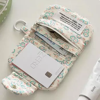 Маленькая сумка для хранения, студенческий кошелек для монет, портативный кошелек, держатель для карт, холщовая упаковка с цветочным принтом, многослойная сумка для карт