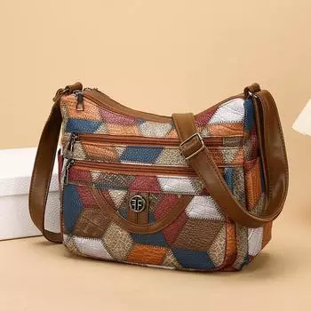 Маленькая сумка из мягкой кожи, женская сумка на плечо с цветными блоками, сумка для матери среднего возраста, сумка через плечо, сумка для мобильного телефона кофейный