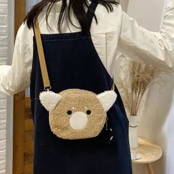 Маленькая сумка из овечьей шерсти, плюшевая сумка на плечо для студентки, сумка через плечо с изображением милой девушки из мультфильма One Size хаки