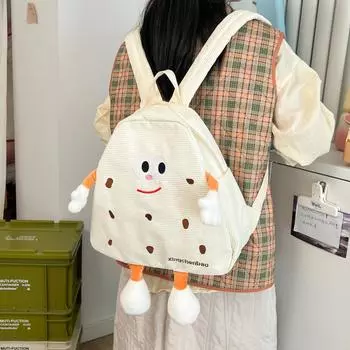 Маленькая сумка-книжка с милым печеньем для женщин, вельветовые рюкзаки с героями мультфильмов в японском стиле для девочек, рюкзак бежевый