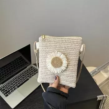 Маленькая сумка летняя новая соломенная сумка сумка для мобильного телефона сумка-мессенджер в трендовой моде иностранный стиль нишевая плетеная сумка белый
