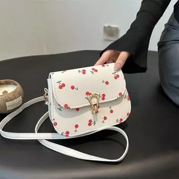 Маленькая сумка-мессенджер с принтом в виде свежей вишни, женская модная универсальная маленькая квадратная сумка розовый
