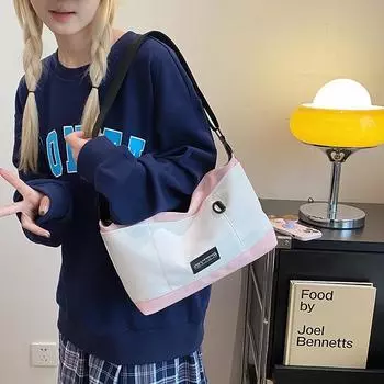 Маленькая сумка мужская и женская весенняя новая модная сумка через плечо студенческая холщовая маленькая квадратная сумка прилив one size fits all розовый