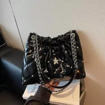 Маленькая сумка на цепочке с ромбовидным узором, женская новая модная ретро сумка-ведро, универсальная повседневная сумка-мессенджер чёрный