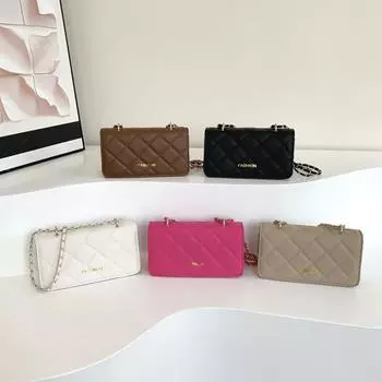 Маленькая сумка с бриллиантовой цепочкой, модная и стильная фактурная сумка для женщин, однотонная сумка через плечо