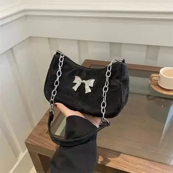 Маленькая сумка с цепочкой, новая популярная модная сумка с бантом под мышкой, темпераментная женская однотонная сумка-пельмень белый