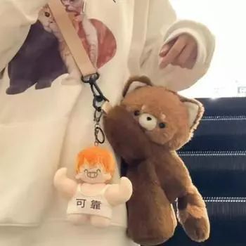 Маленькая сумка с енотом, плюшевая красная панда, сумка-мессенджер, рюкзак для девочки, кукольный рюкзак с рисунком Small коричневый