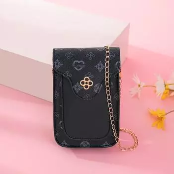 Маленькая сумка с контрастной цветной печатью, мини-сумка для мобильного телефона, лето 2025, повседневная, милая, на цепочке, на плечо, кроссбоди, женская сумка чёрный