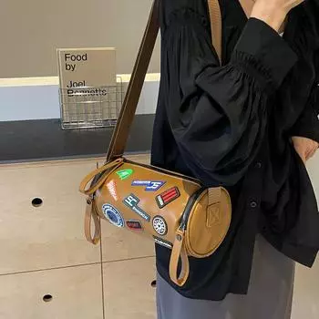 Маленькая сумка с принтом, женская сумка через плечо из искусственной кожи, цилиндрическая сумка через плечо чёрный