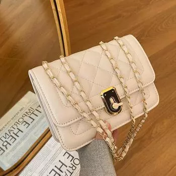 Маленькая сумка с ромбовидной цепочкой 2024 года, новая сумка высокого класса, сумка-мессенджер в иностранном стиле, модная трендовая сумка через плечо, маленькая квадратная сумка чёрный