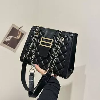 Маленькая сумка с ромбовидной цепочкой для женщин 2024 года, новая модная сумка через плечо в стиле корейской версии знаменитости из Интернета, маленькая квадратная сумка-мессенджер чёрный