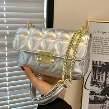 Маленькая сумка с вышитой нитью Lingge, новинка 2024 года, популярная женская универсальная сумка через плечо с цепочкой, модная маленькая квадратная сумка на одно плечо