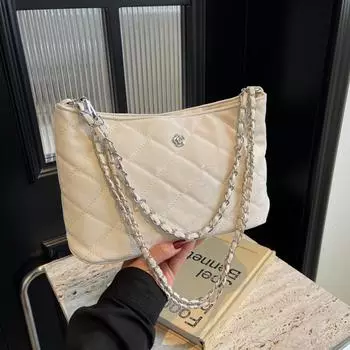 Маленькая сумка с вышивкой ромбами, женская, весенне-летняя, переносная сумка-ведро, модная, иностранного стиля, сумка-мессенджер с цепочкой для поездок на работу бежевый