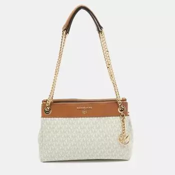 Маленькая сумка Susan из парусины и кожи с покрытием Michael Kors Signature, белый