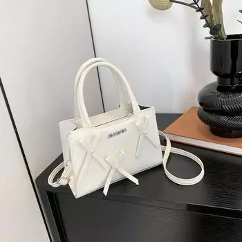 Маленькая сумка-тоут с бантом, женская, новинка 2024 года, весна-лето, модная, небольшая квадратная сумка для поездок на работу, индивидуальная сумка через плечо белый