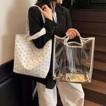 Маленькая сумка-тоут с цветочным принтом, большая вместимость, женская сумка для покупок, сумка через плечо темно-синий