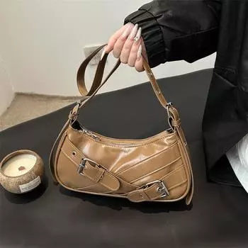 Маленькая сумка в стиле Гонконга, ретро-сумка через подмышку, 2025, новая женская сумка, сумка через плечо с текстурой, с пересечением границ чёрный