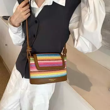 Маленькая сумка женская 2024 новая летняя повседневная сумка через плечо модная плетеная сумка-мессенджер маленькая квадратная сумка хаки