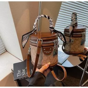 Маленькая сумка женская летняя новая модная сумка-мессенджер сейчас популярна сумка-ведро темно-коричневого