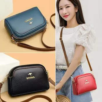 Маленькая сумка Женская многослойная сумка через плечо Мягкая кожаная сумка для мамы Сумка через плечо чёрный