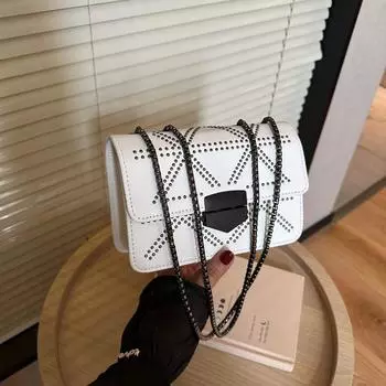 Маленькая сумка женская сумка 2024 новая модная и универсальная ins текстура нишевая летняя сумка-мессенджер модная цепочка маленькая квадратная сумка белый