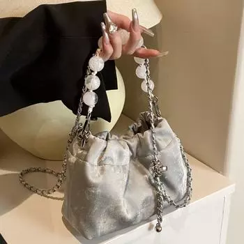 Маленькая сумка, женская сумка через плечо, портативная сумка-ведро, сумка с бриллиантами чёрный