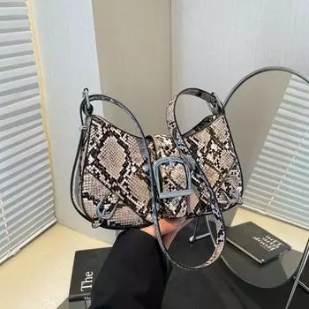 Маленькая сумка женская сумка новая нишевая сумка-багет с узором змеиной кожи модная одноплечевая сумка-мессенджер тренд хаки