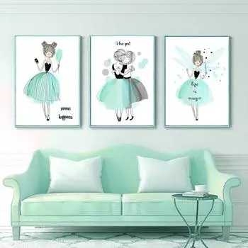 Маленькая свежая девочка, принцесса с сердцем любви, настенная живопись на холсте, детские постеры и принты, настенные картины, декор для детской комнаты без рамки 21*30cm