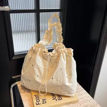 Маленькая свежая художественная холщовая сумка для женщин, новая модная тенденция, плиссированная сумка-тоут, универсальная, большой вместимости, через одно плечо, ручная