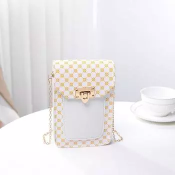 Маленькая свежая и модная мини-сумка для мобильного телефона с принтом, женская сумка-кроссбоди с цепочкой и замком белый