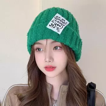 Маленькая свежая и замедляющая старение большая тканевая этикетка однотонная вязаная шапка женская гофрированная защитная шапка из меха дыни термошапка Adjustable бежевый