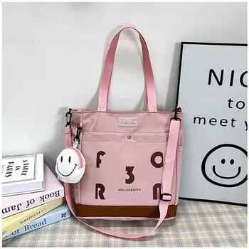 Маленькая свежая литературная сумка через плечо, женская легкая модная сумка, большая вместимость, повседневная сумка-тоут, простая сумка-мессенджер розовый