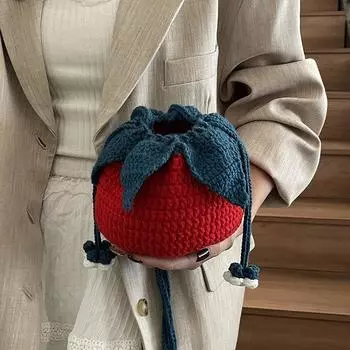 Маленькая свежая литературная женская сумка весна и лето новая мультяшная форма помидора на плечо вязаная сумка красный
