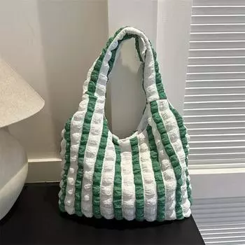 Маленькая свежая плиссированная сумка-пузырь женская 2024 новая цветочная милая сумка-тоут большая вместительная простая сумка через плечо синий