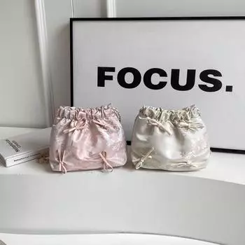 Маленькая свежая сумка через плечо для женщин, однотонная, красивая, летняя, с бантом, цепочка, плиссированная, модная сумка-ведро