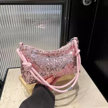 Маленькая свежая сумка женская модная трендовая сумка через плечо повседневная сезонная взрывная женская сумка с блестками серебряный