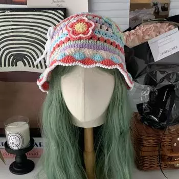 Маленькая свежая вязаная шапка-тазик ручной работы для женщин на весну и осень, милая и универсальная, маленькая шерстяная шапка-рыбак M56-58cm