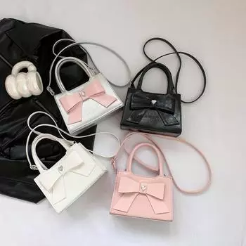 Маленькая свежая женская сумка, модная косая сумка через плечо, переносная маленькая квадратная сумка с бантом серебряный