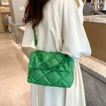 Маленькая толпа, новая модная осенняя женская сумка через плечо с бриллиантовой цепочкой, однотонная нейлоновая текстура, сумка через плечо с вышитыми нитками