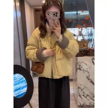Маленькая утепленная куртка для женщин, зима 2024, новая свободная короткая куртка в тон S [Recommended 80-50kg] светло-желтого