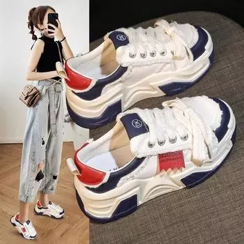 Маленькая увеличивающая рост стелька женская обувь папья обувь весна новая платформа белые туфли легкие повседневные кроссовки мода 34