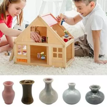 Маленькая ваза для кукольного домика 1:12/1:6 масштаб Реалистичный Миниатюрный Декор Мини Керамическая Маленькая Ваза Орнамент Коллекции Дисплеи Керамическая Ваза розовый