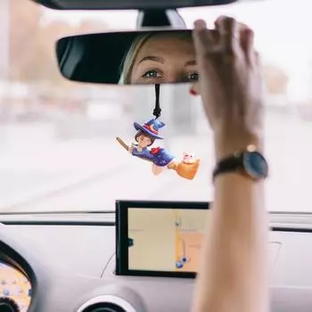 Маленькая ведьма украшение для салона автомобиля милая фигурка ведьмы авто зеркало заднего вида подвеска для автомобильных аксессуаров женщина