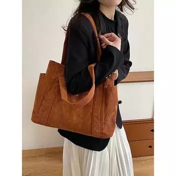 Маленькая вельветовая сумка-тоут с регулируемым ремешком Универсальная женская сумка в стиле ретро с ручкой сверху Женская классическая повседневная сумка