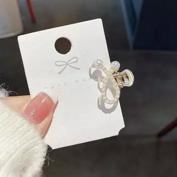 Маленькая заколка для волос Pearl Rhinaute, женская сетчатая заколка для знаменитостей, нежный высокий зажим для хвоста, корейская расширенная заколка для волос с боковым разрезом, головной убор