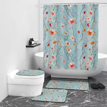Маленькая занавеска для душа с цветочной цифровой печатью, блокирующая водонепроницаемую занавеску для ванной комнаты W90cm*L180cm